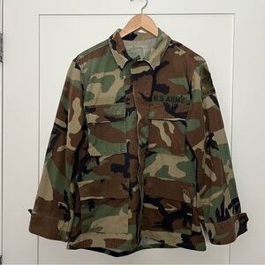 US Military Coat Shirt Small Short Hot Weather Woodland Camo Combat Old Ironside